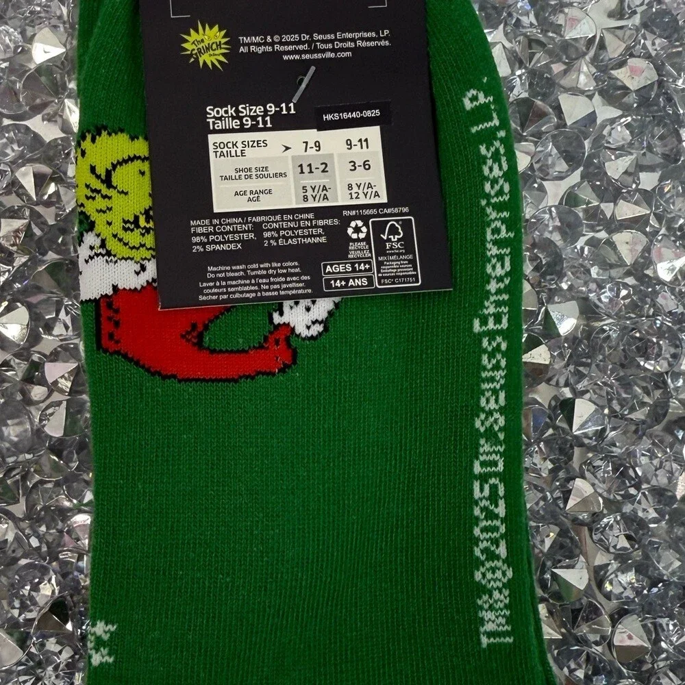 Dr. Seuss socks brand new gifts present The Grinch Green Socks with Red Accents